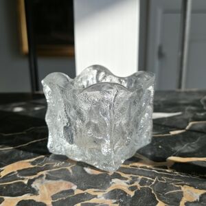 Vintage Ice Block Glass Votive Candle Holder Mid Century Scandinavian Brutalist
